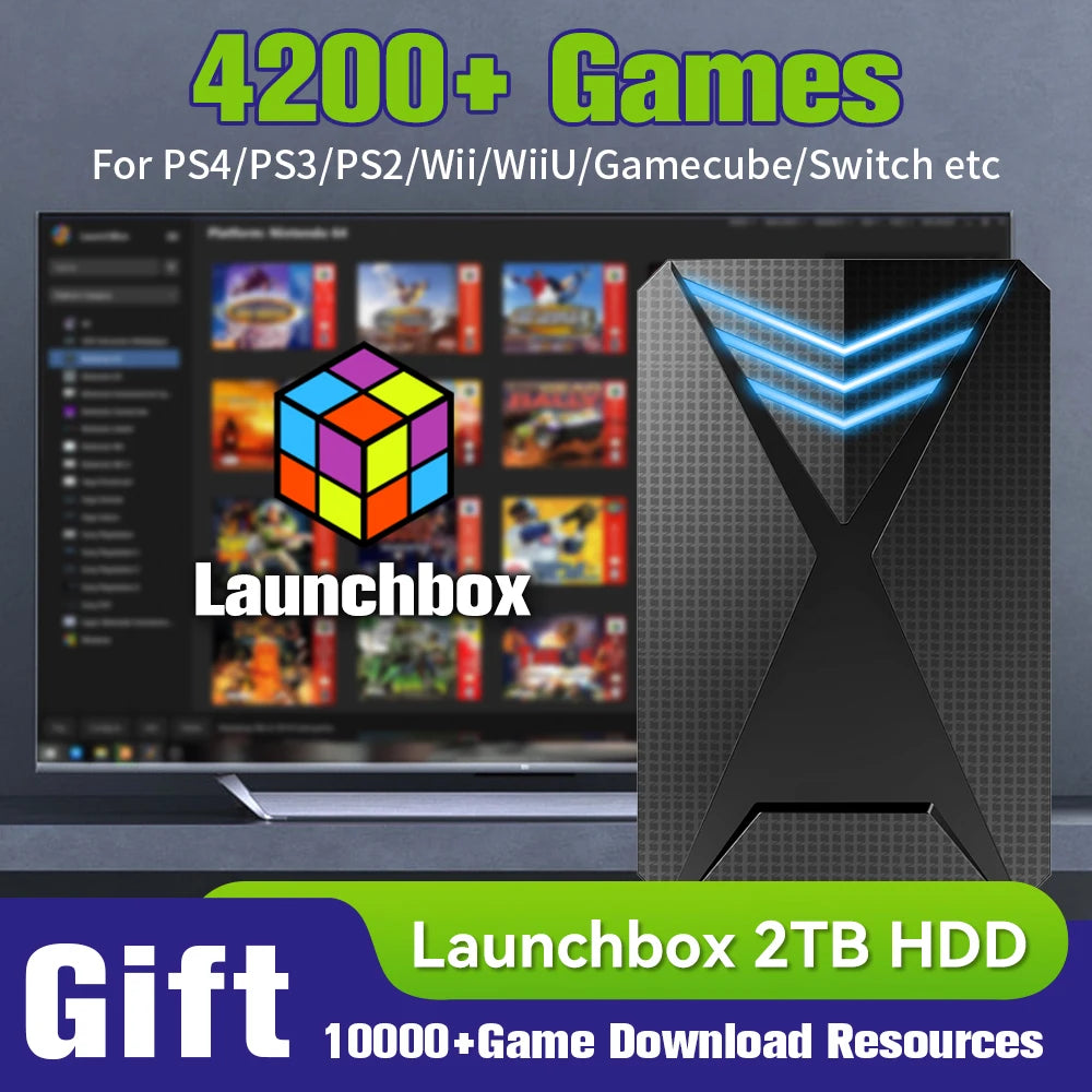 JMachen Hyper Base Lbox Retro Game Console for PS4/PS3/Switch/PS2/Wii/WiiU/PS1 Launchbox 2TB Gaming HDD with 4200+ PC/3D Games Ürün ana görseli