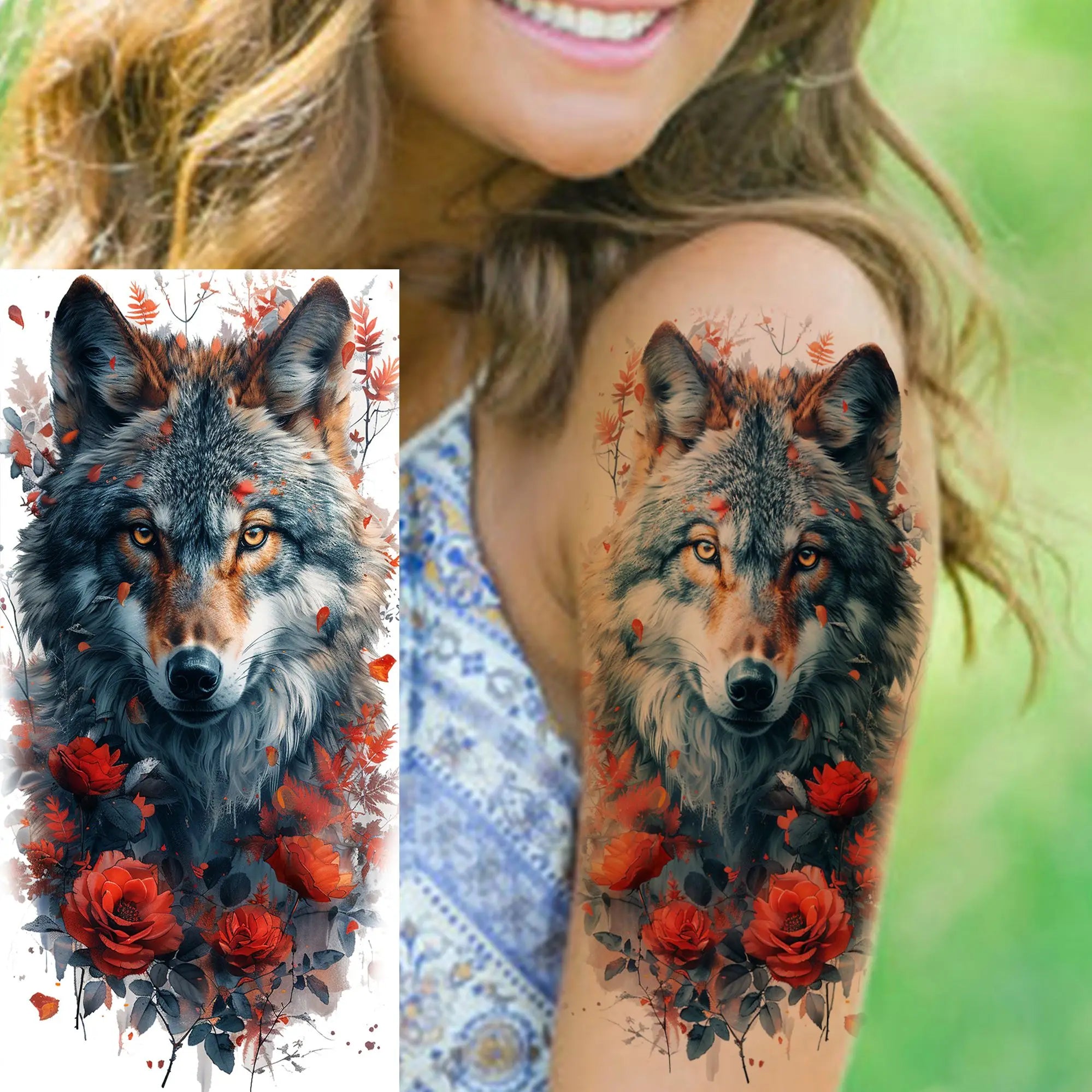 1 Sheet Unique Watercolr Lion Tiger Animals Temporary Tattoos Long Lasting Waterproof Fox Owl Fake Tattoo Sticker Body Art Tatoo