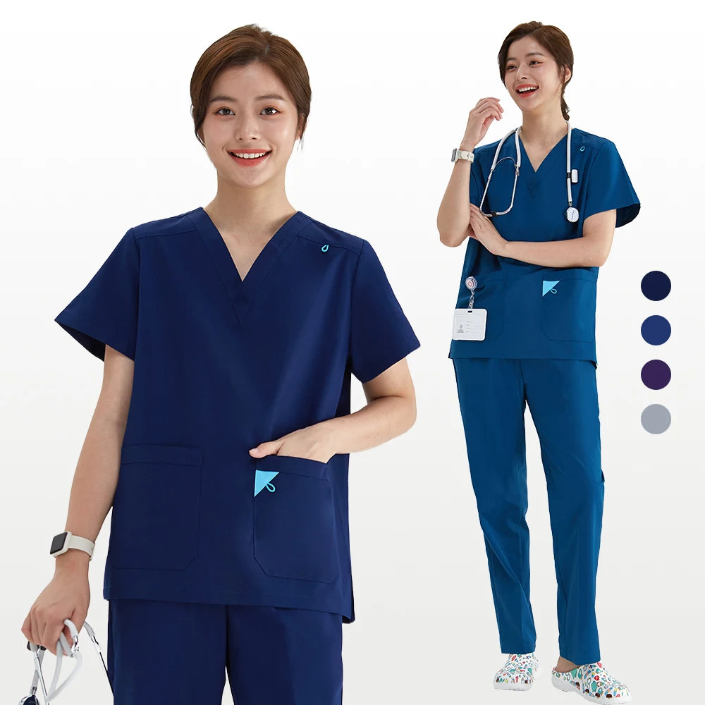 V-neck Medical Uniform Sets for Women Triangle Ring Heather Slim Nursing Outfits Dental Hospital Working Suits 202 Ürün ana görseli