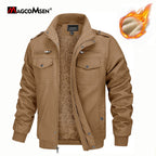 MAGCOMSEN Men's Fleece Jackets Windbreaker Coats Fall Winter Thermal Bomber Jackets Multi-pockets Stand Collar Motorcycle Jacket