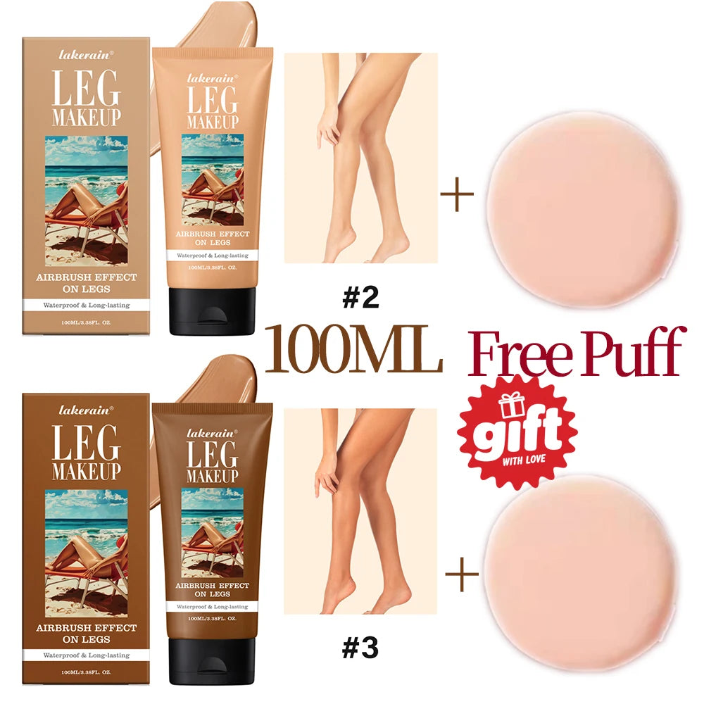 Bronze Leg & Body Makeup Foundation With Powder Puff 100ml Waterproof Long Lasting Even Skin Tone Body Tanning Cream 3 Colors Ürün ana görseli