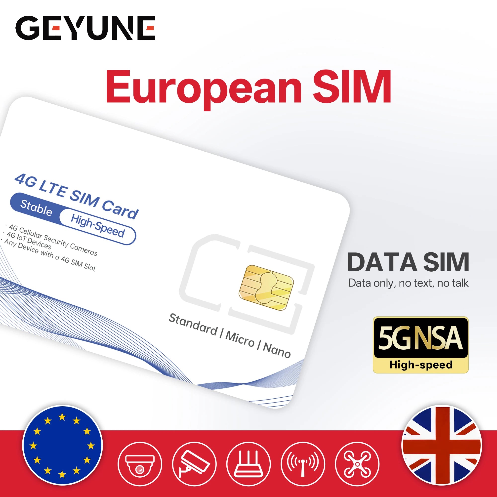 Europe Prepaid Data SlM Card,Coverage in Europe/UK Countries,High-Speed 5G/4G LTE,Data-only SIM Deal for 4G Camera and Travel Ürün ana görseli