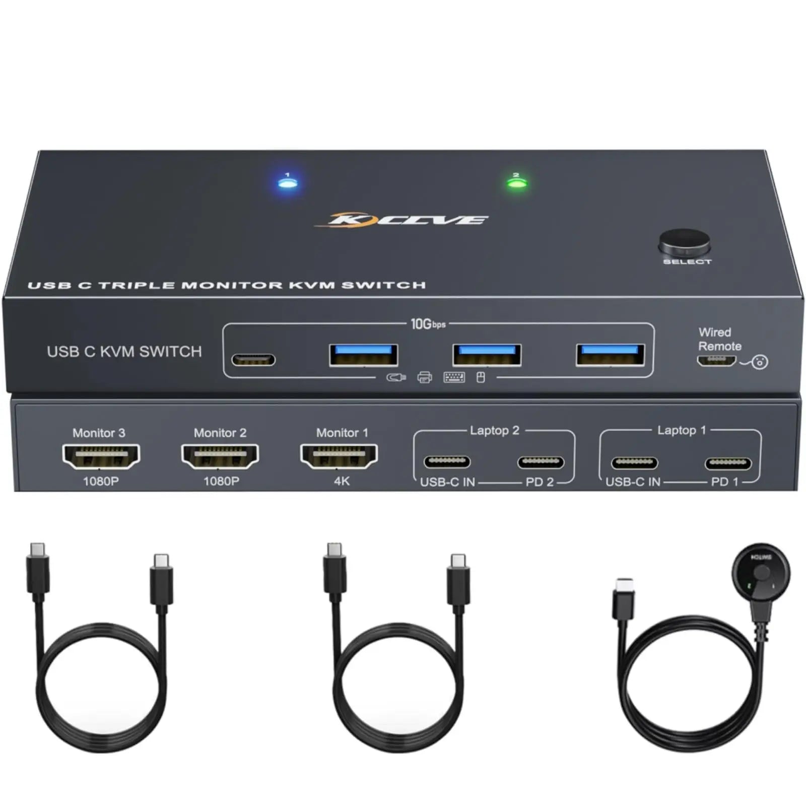 USB-C Docking Station Triple/Dual Monitor KVM Switch 4K 1080P@60Hz,USB C KVM Switch 3/2 Monitors 2 Laptops For Windows /Mac OS Main image