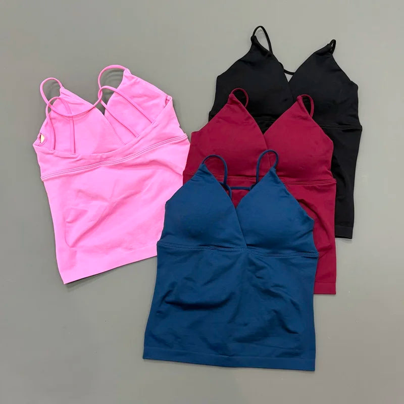 Vision Twist Front Longline Top Women Gym Tank Yoga Tops Quick Dry Thin Strap High Elastic Running Vest Push-up Fitness Vest Main image