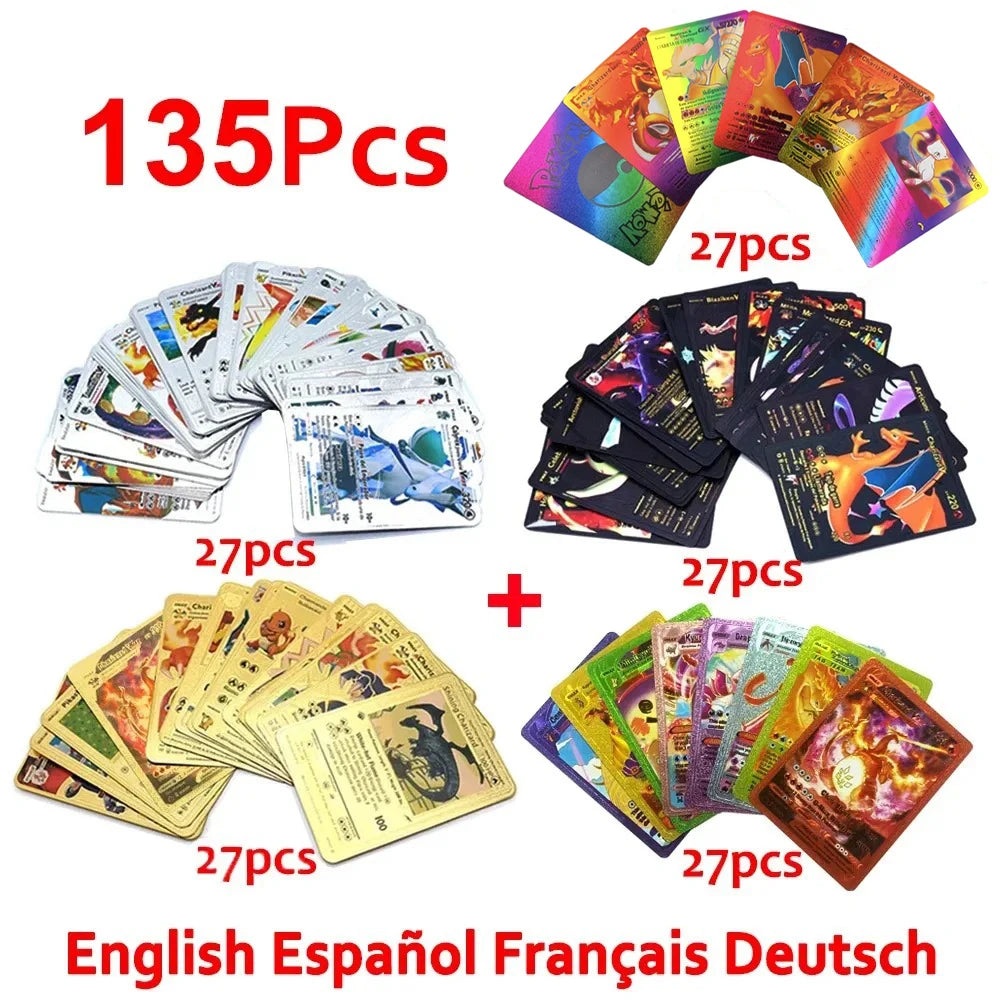 30-165pcs Gold Pokemon Colorful Card Set Black Vmax Vstar Sliver GX Box Pikachu Carta Charizard German French Spanish Game Cards Main image