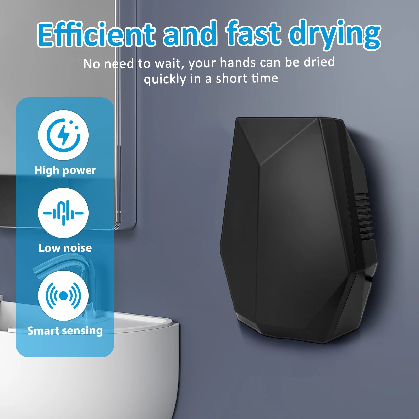 Wall Mounted Automatic Hand Dryer Sensor US Plug High Power Motor Compact  Dryer Sensor Quiet Dryer for Kitchen Bedroom Hotel Secondary image