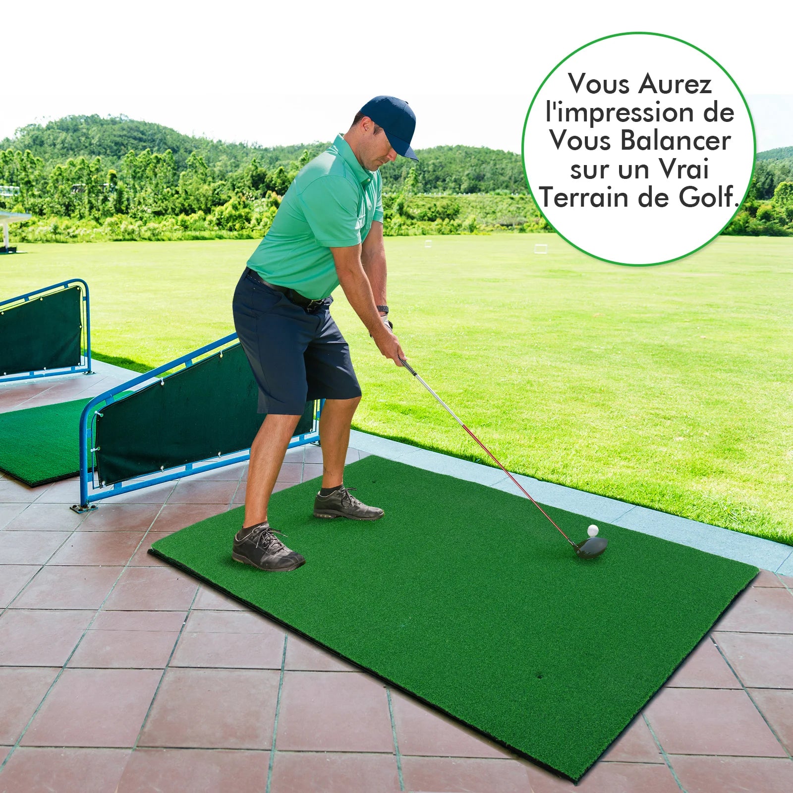 Golf Hitting Mat, Reel Feel Golf Practice Mat with Synthetic Turf and 2 Tee Positions, 3 Rubber Tees Included, Golf Putting