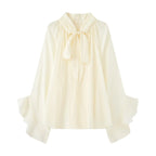 NLZGMSJ Bow DecorationLoose Long Sleeved Blouses For Women New Fashion Ruffle Edge Shirts and Blouses Woman Top