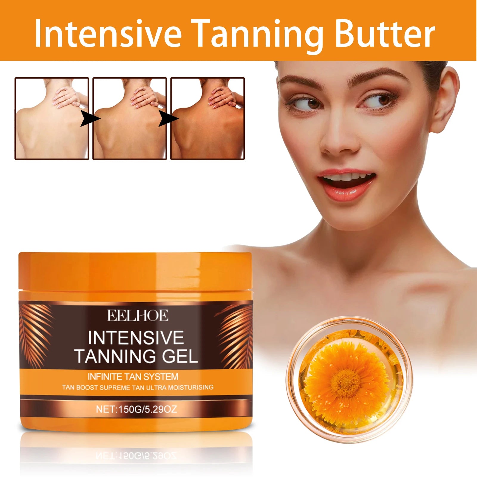 Intensive Tanning Gel & Cream Set Accelerator Bronzing Dark Skin Long Lasting Moisturizing Face Body Sunless Self Tanning Cream