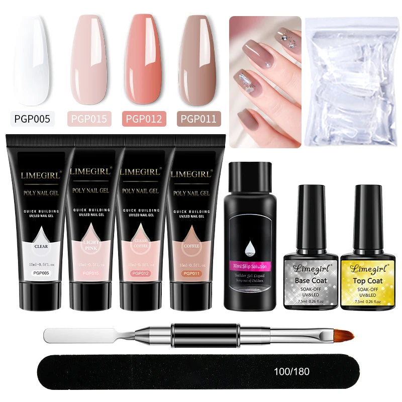 LIMEGIRL Nail Art Kit Poly Nail Gel Extending Soaking Gel Kit Nail Art Acrylic Gel Varnish Kit For Novices Semi Permanent Gel So