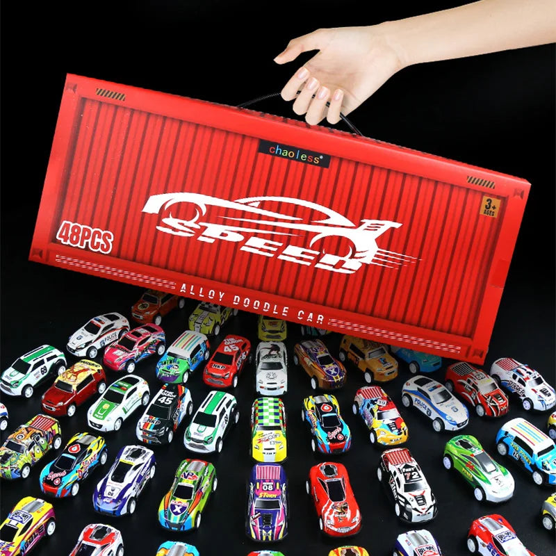 48pcs Metal Iron Alloy Cars Truck Toys Train Track Set Slot Car Models for Children's Toys Boy Miniature Trolleys Christmas Gift Ürün ana görseli