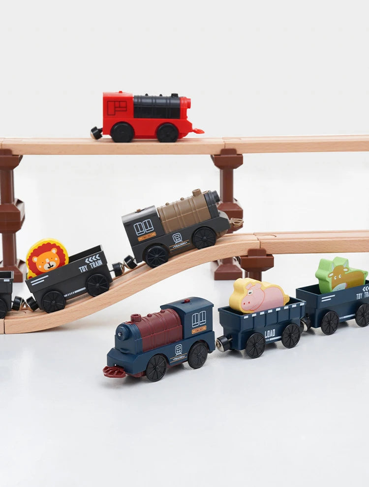 Magnetic Train Toys Electric Car Locomotive Diecast Slot Wooden Railway Accessories fit for Brand Wooden Tracks Kids Toys