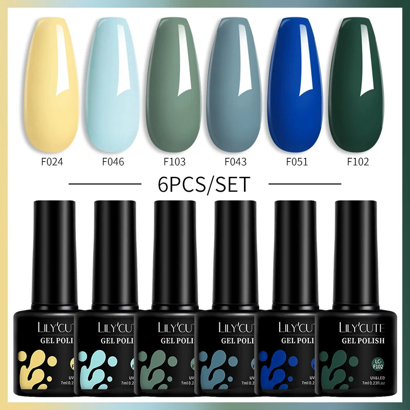 LILYCUTE 7ML 6PCS Neon Gel Nail Polish Set fluorescent Series Color Changing Semi Permanent Soak Off Manicure kit Nail Art Gel