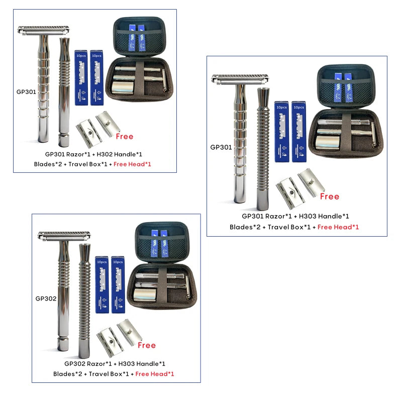 Shavcooo Glide Pro 4D Stainless Steel Safety Razor Eco-friendly Dual Half Shaving Shaver for Men Women Gift kit with Travel Box