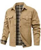 Men's Jackets Spring Flannel Lined Shirt Coat Shacket Casual Snap Button Overshirt Western Cowboy Style High Quality Top US Size