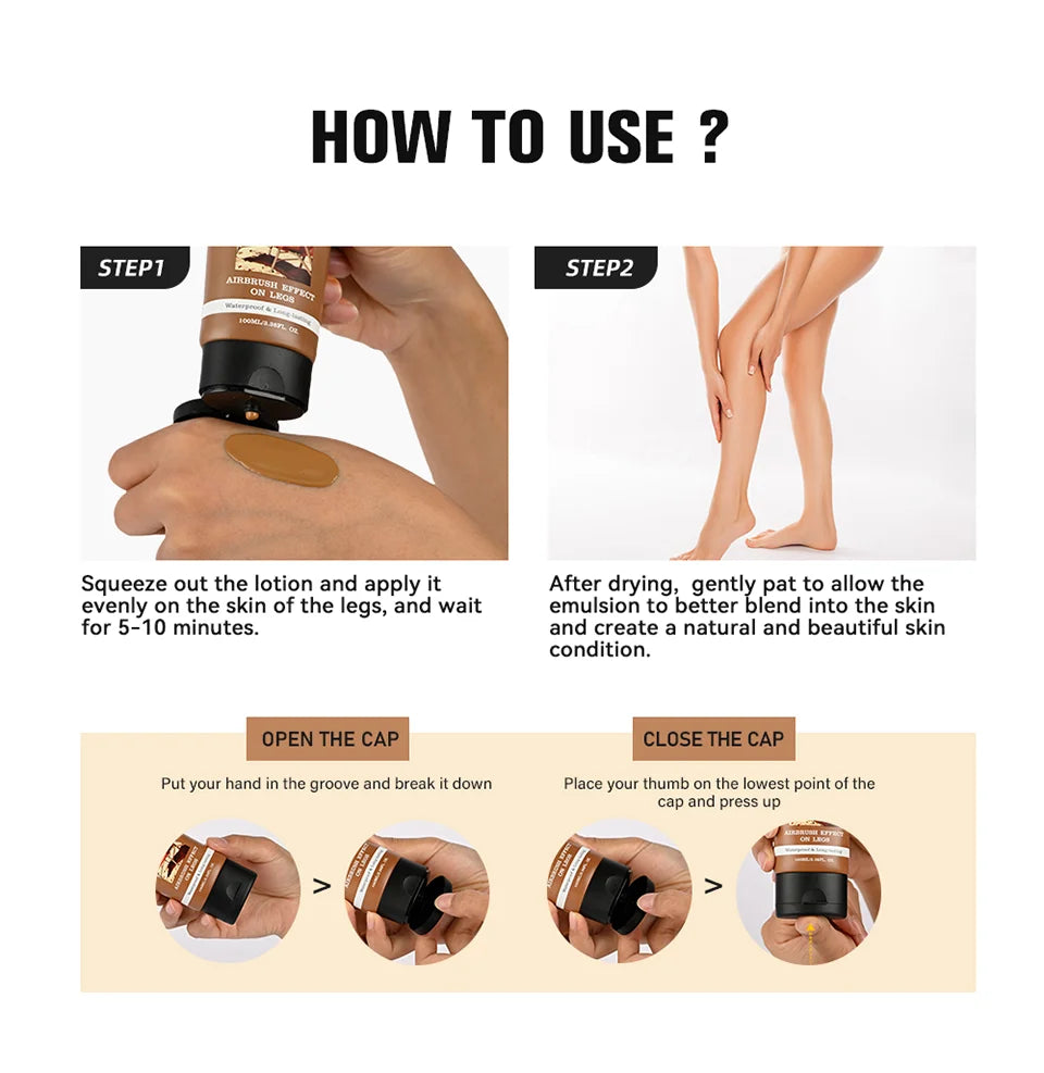 Waterproof Body Foundation With Free Powder Puff Bronze Leg Makeup Long Lasting Tanning Cream 100ml 3 Colors