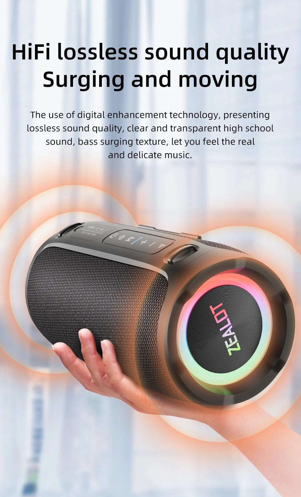 ZEALOT-S76 50W Portable Super Subwoofer Portable Speaker Home Outdoor Waterproof Column Bluetooth Speaker Sound Box