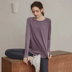 Loose, quick-drying sport tops, women's long-sleeved T-shirts, yoga wear, breathable running and fitness wear, slimming
