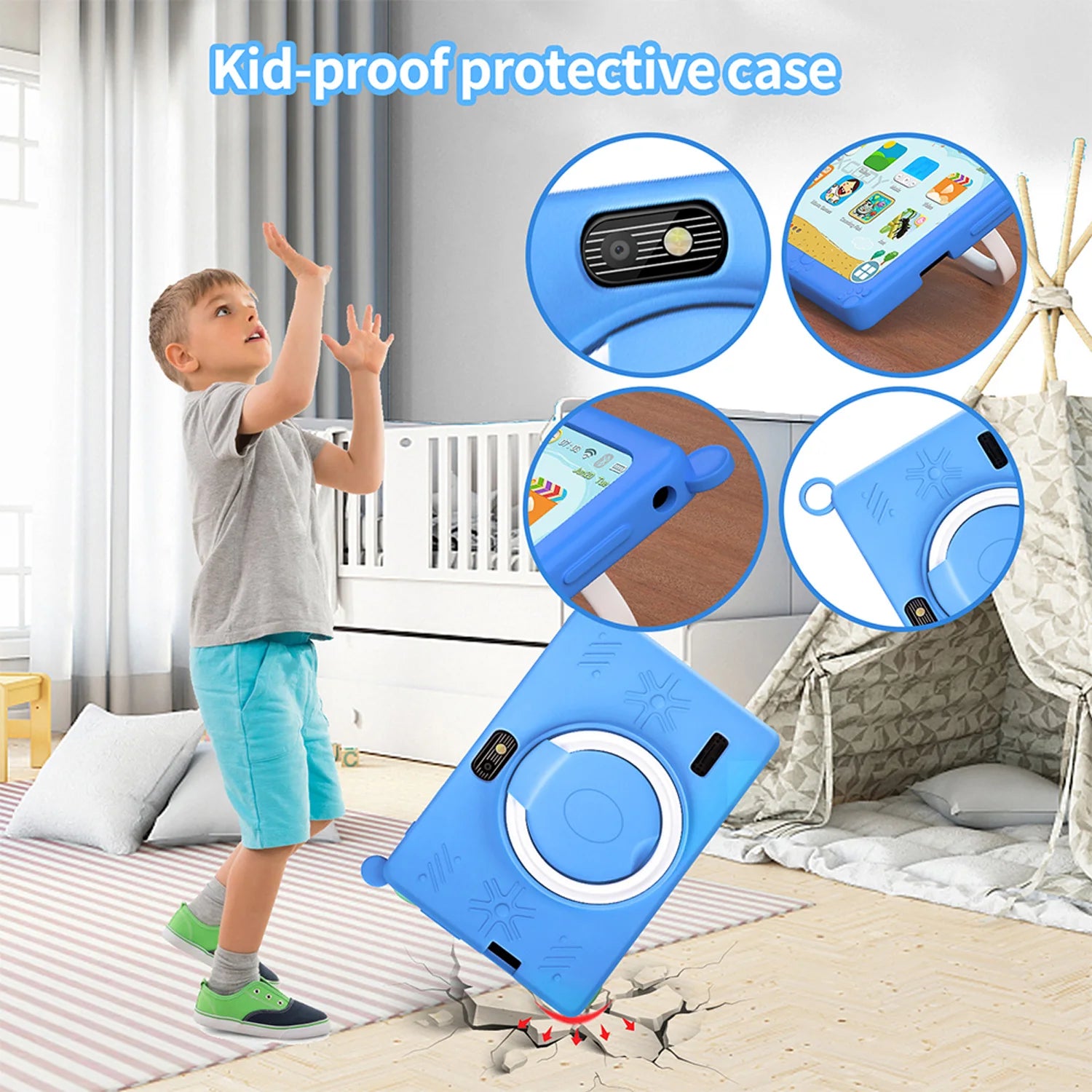 New Global Android Version 7 Inch tablets Quad Core 4GB+64GB ROM 5G WiFi Google Kids Tablets Portable Kids-Proof protective case