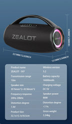 ZEALOT-S97 80W Portable Outdoor Bluetooth Speaker, HiFi Sound, Subwoofer, Dual Pairing, Fast Charging, 16000mAh Battery