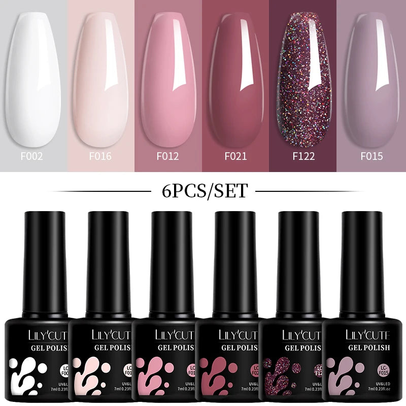 LILYCUTE 7ML 6PCS Neon Gel Nail Polish Set fluorescent Series Color Changing Semi Permanent Soak Off Manicure kit Nail Art Gel