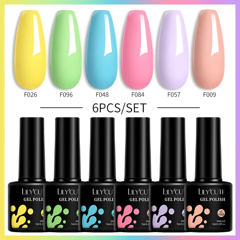 LILYCUTE 7ML 6PCS Neon Gel Nail Polish Set fluorescent Series Color Changing Semi Permanent Soak Off Manicure kit Nail Art Gel