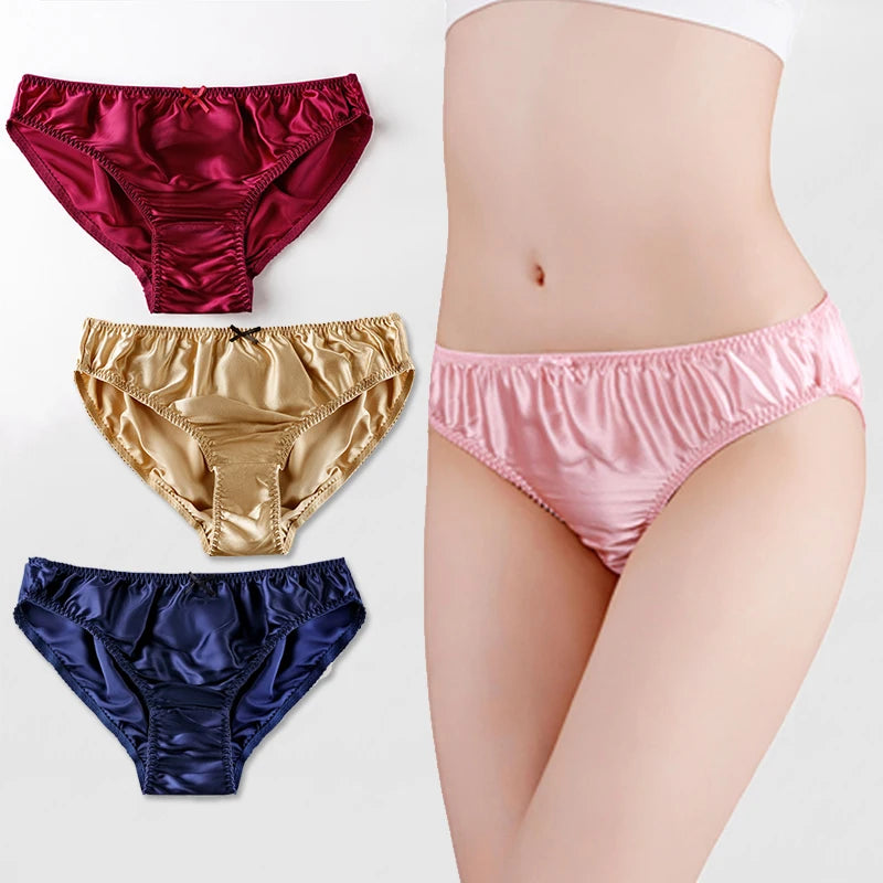 Women'S 100% Mulberry Silky Panties Fashion Lace Brief Large Size Comfortable Breathable Solid Color Lingerie Seamless Underwear Ürün ana görseli