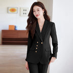 NAVIU New 2024 Women Pant Suits Pink Blazer And Jacket Set Office Ladies Work Business Uniform Female Pantsuit OL Style Beige