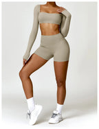 Hearuisavy Summer Casual Quick Dry Sportswear Women Square Neck Gym Top Women Fitness Sports Crop Top Long Sleeve Yoga Clothing