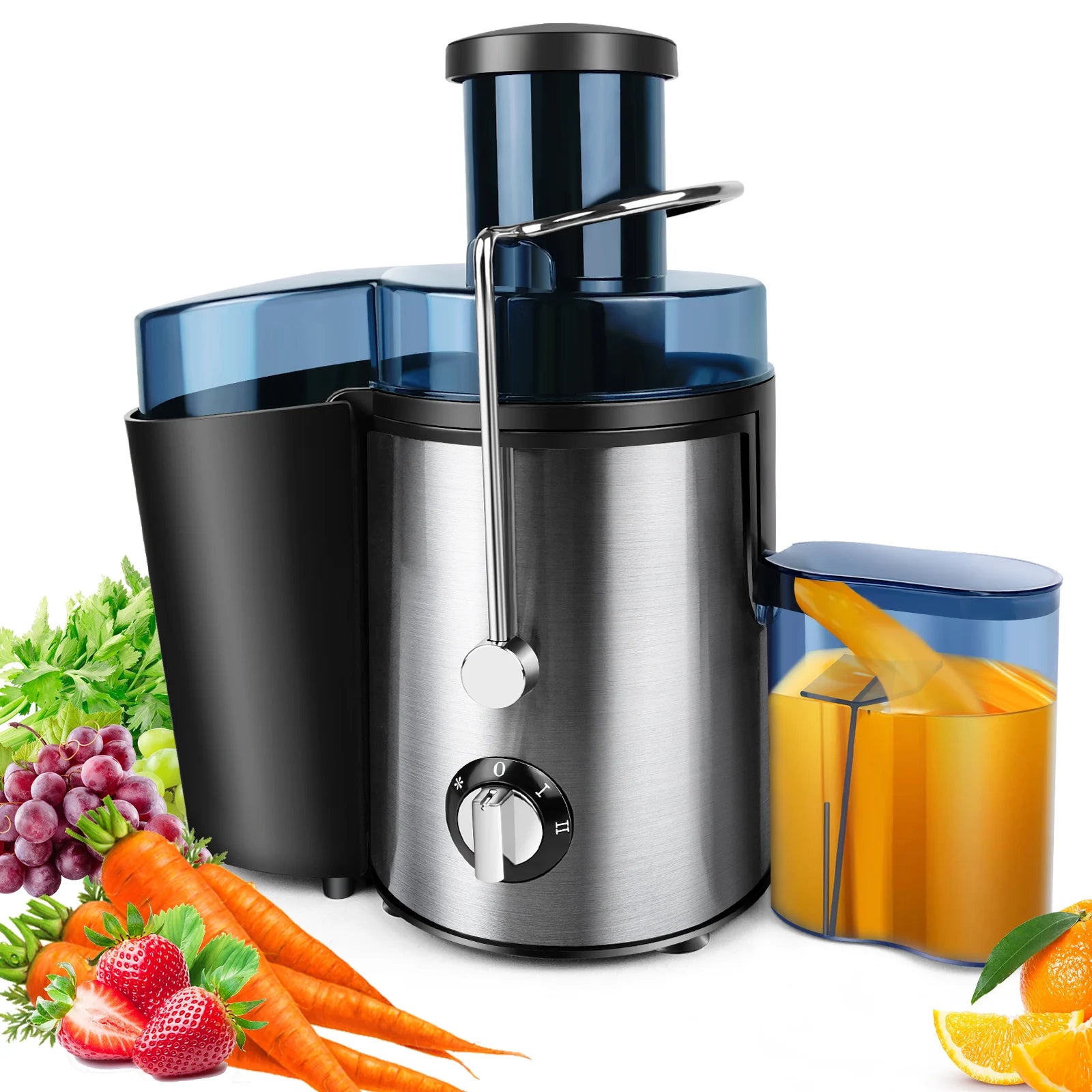 BRIEFNESS Juicer Centrifugal Juicer Machines Whole Fruit Vegetable 500W 65mm Wide Mouth 2 Speed 500ml Efficient Juice Maker Ürün ana görseli