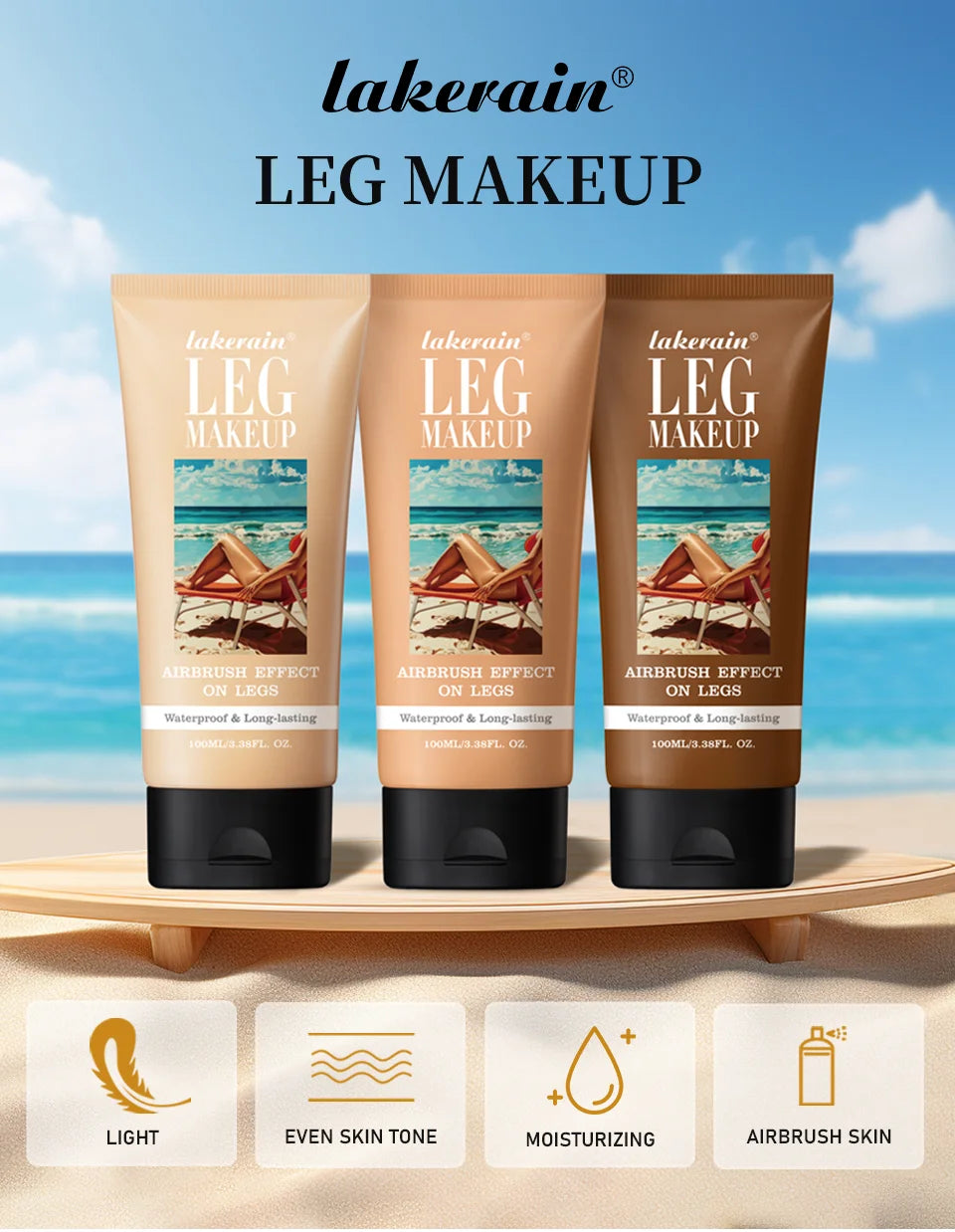 Waterproof Body Foundation With Free Powder Puff Bronze Leg Makeup Long Lasting Tanning Cream 100ml 3 Colors