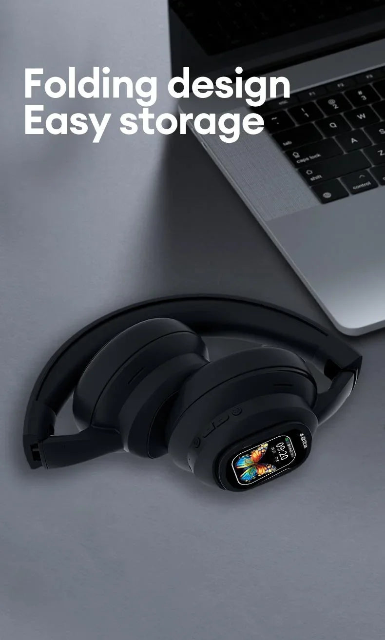 AI LCD Touch Screen Shock Bass Headsets HIFI Sound Wireless Bluetooth Headphones ANC Noise Reduction Gamer Earphones With Mic