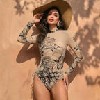 Women's Two Piece Swimwear Long Sleeve Mesh Swimsuit UPF 50+ High Elasticity Padded 2026 New Beach Bathing Suit Beachwear