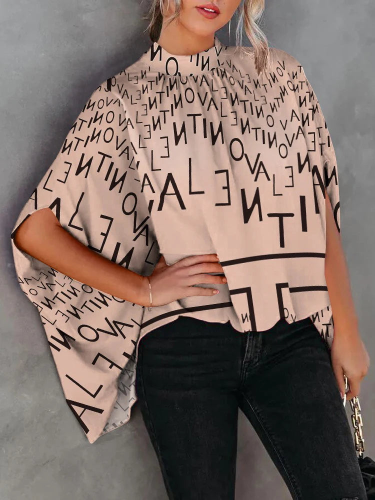 Casual Loose Women's Blouse Fashion Batwing Sleeve Print O-neck Shirts Top Spring Summer Office Lady Blouses Elegant Tops 2024