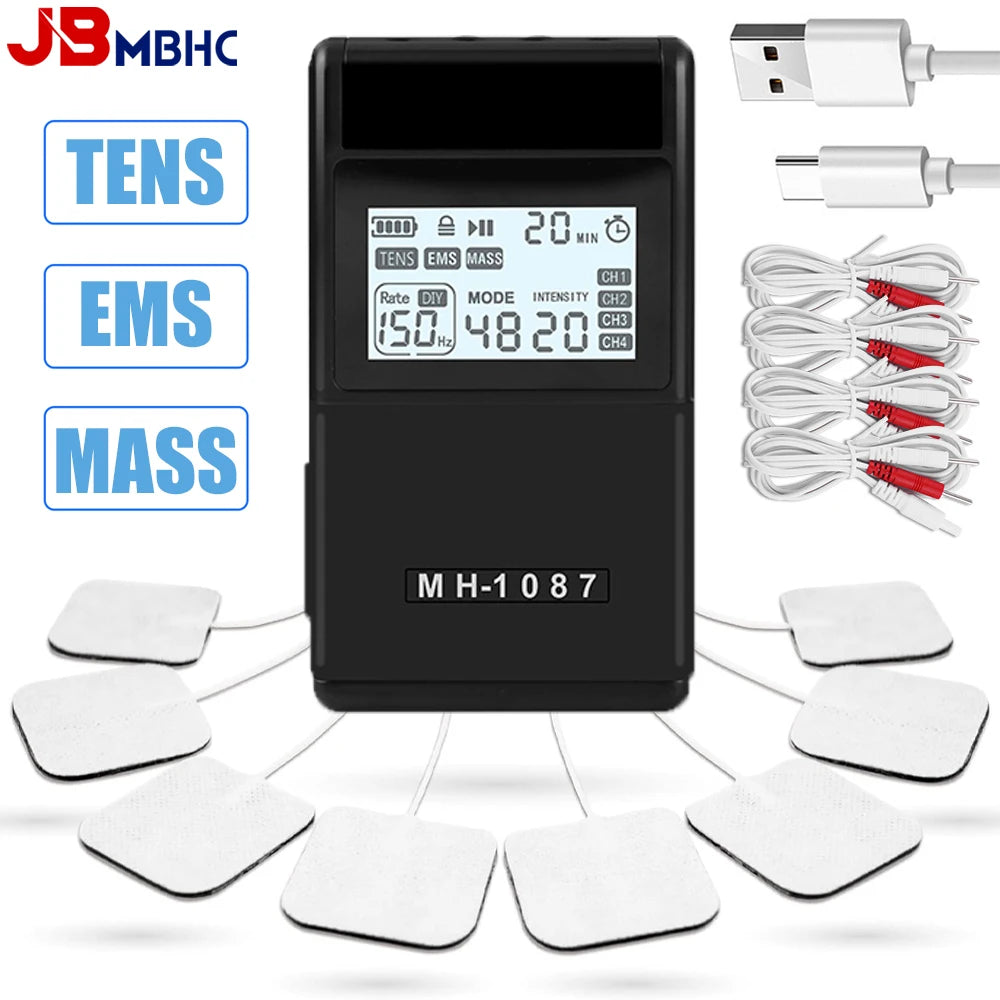 Digital TENS EMS Unit 4-Channel Tens Electrostimulator Rechargeable Muscle Stimulator with 20 Intensity Levels for  Pain Relief Secondary image