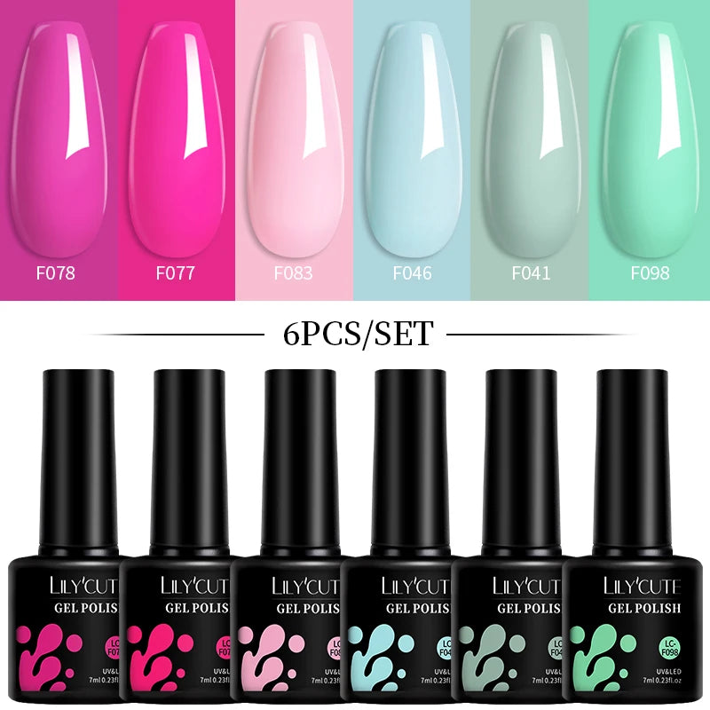 LILYCUTE 7ML 6PCS Neon Gel Nail Polish Set fluorescent Series Color Changing Semi Permanent Soak Off Manicure kit Nail Art Gel