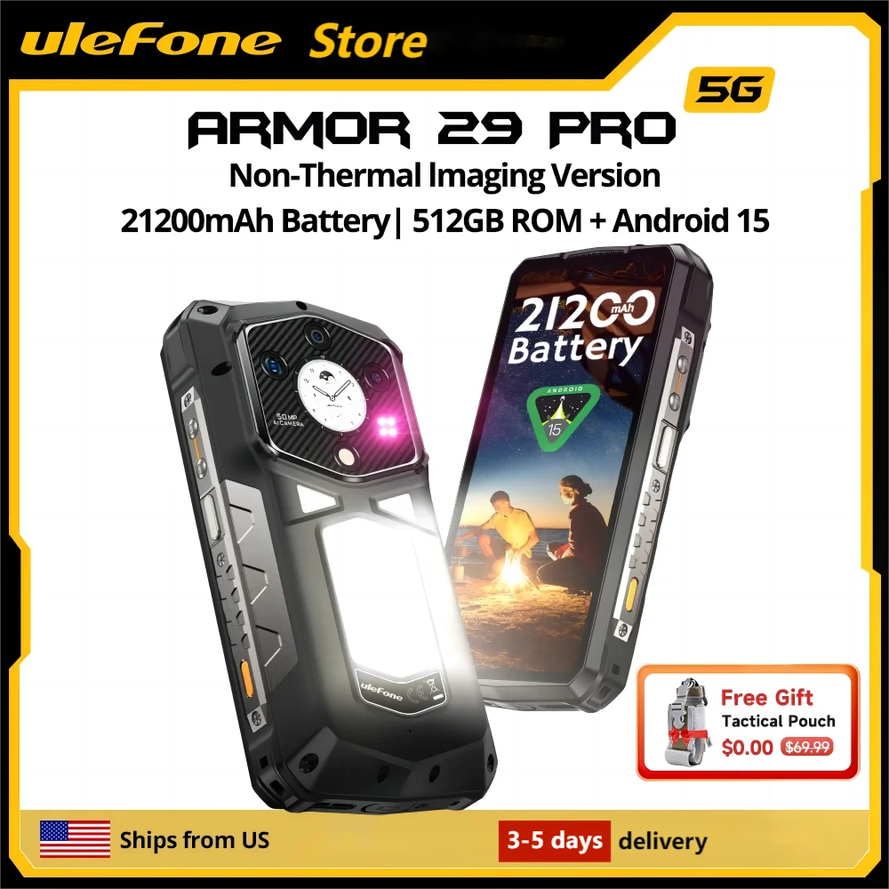 Ulefone Armor 29 Pro 5G AI Rugged Phone 6.67" 120Hz Up to 32GB RAM 512GB ROM 21200mAh 120W 64MP Night Vision Mobile Phone Main image