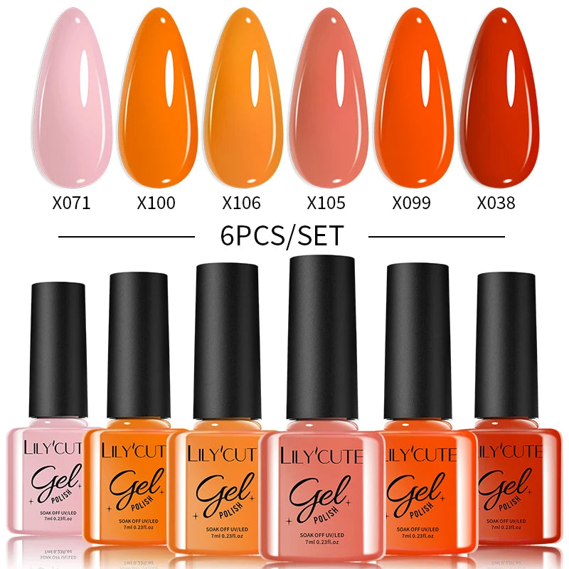 LILYCUTE 6PCS Gel Nail Polish Set Summer Neon Nail Gel Kits For DIY Nail Vernis Semi Permanent UV Lamp Gellak Nail Varnish Set