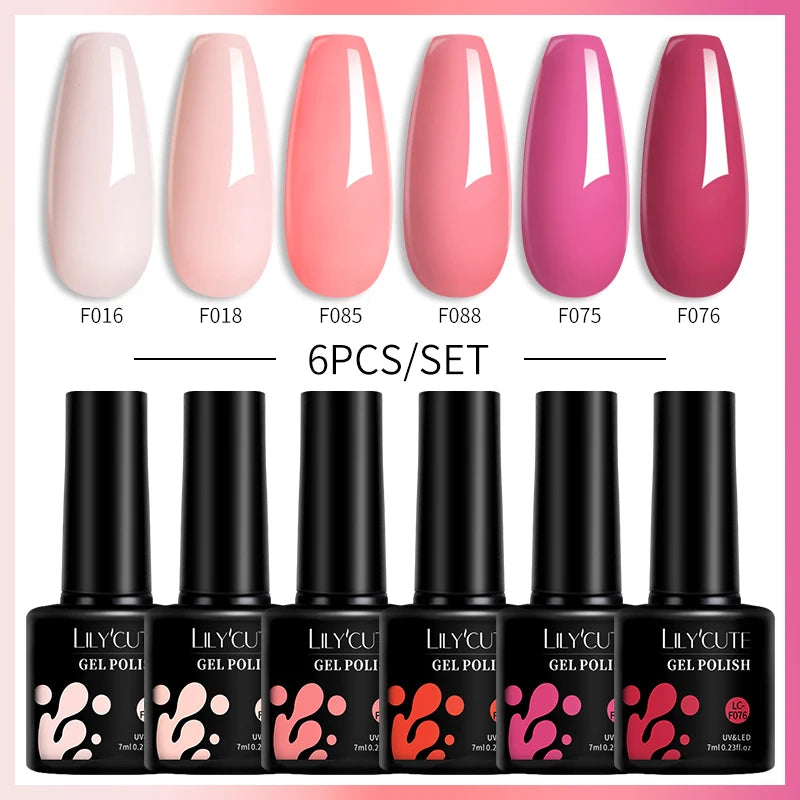 LILYCUTE 6PCS Gel Nail Polish Set Summer Neon Nail Gel Kits For DIY Nail Vernis Semi Permanent UV Lamp Gellak Nail Varnish Set