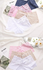 FINETOO 2Pcs Lace Four Shorts Women Low-Rise Panties Floral Underwear S-XL Girls Sexy Panties Ladies Lace Underpants Lingerie