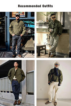 Swedish motorcycle jacket, men's retro military green casual cropped jacket, 100% cotton canvas workwear asymmetric safari style