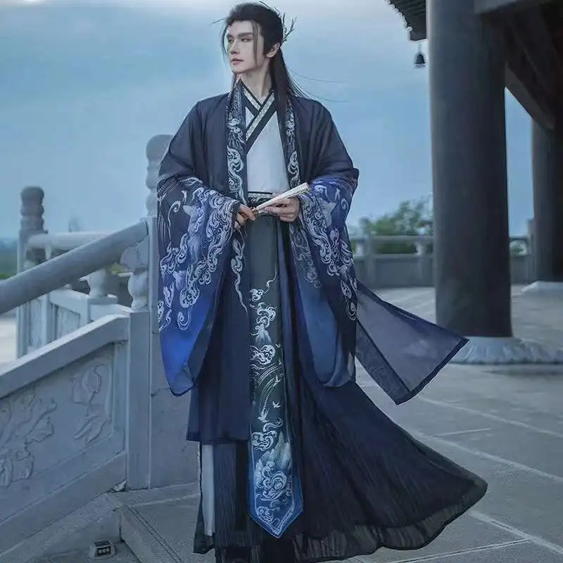 Original Chinese Floral Clouds Hanfu Dress Men Women Traditiional Weijin Period Gradient Costume Niche Fairy Cosplay Clothing Ürün ana görseli