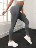 European and American Seamless Yoga Leggings with Waistband Lettering, Butt-Lifting, Quick-Dry Women's Breathable Tights for Pea