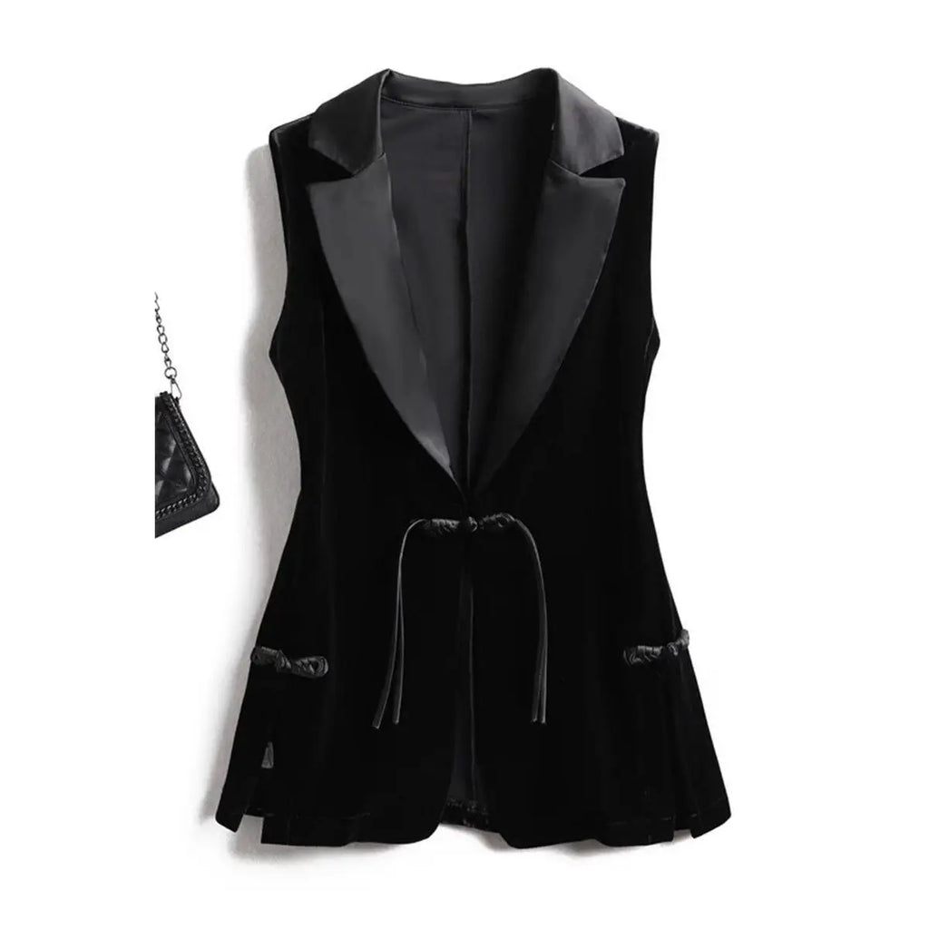 Black Velvet Vest Jacket For Women Sleeveless Blazer Fashion 2026 Spring And AutumnSuit Tank Top  Retro Waistcoat Z2338