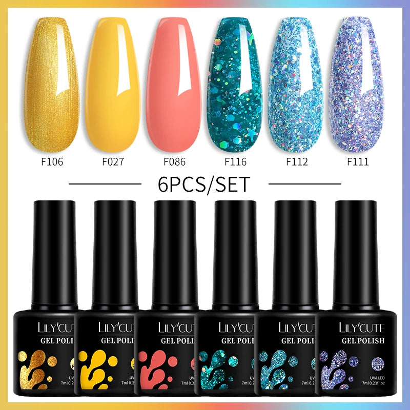 LILYCUTE 7ML 6PCS Neon Gel Nail Polish Set fluorescent Series Color Changing Semi Permanent Soak Off Manicure kit Nail Art Gel