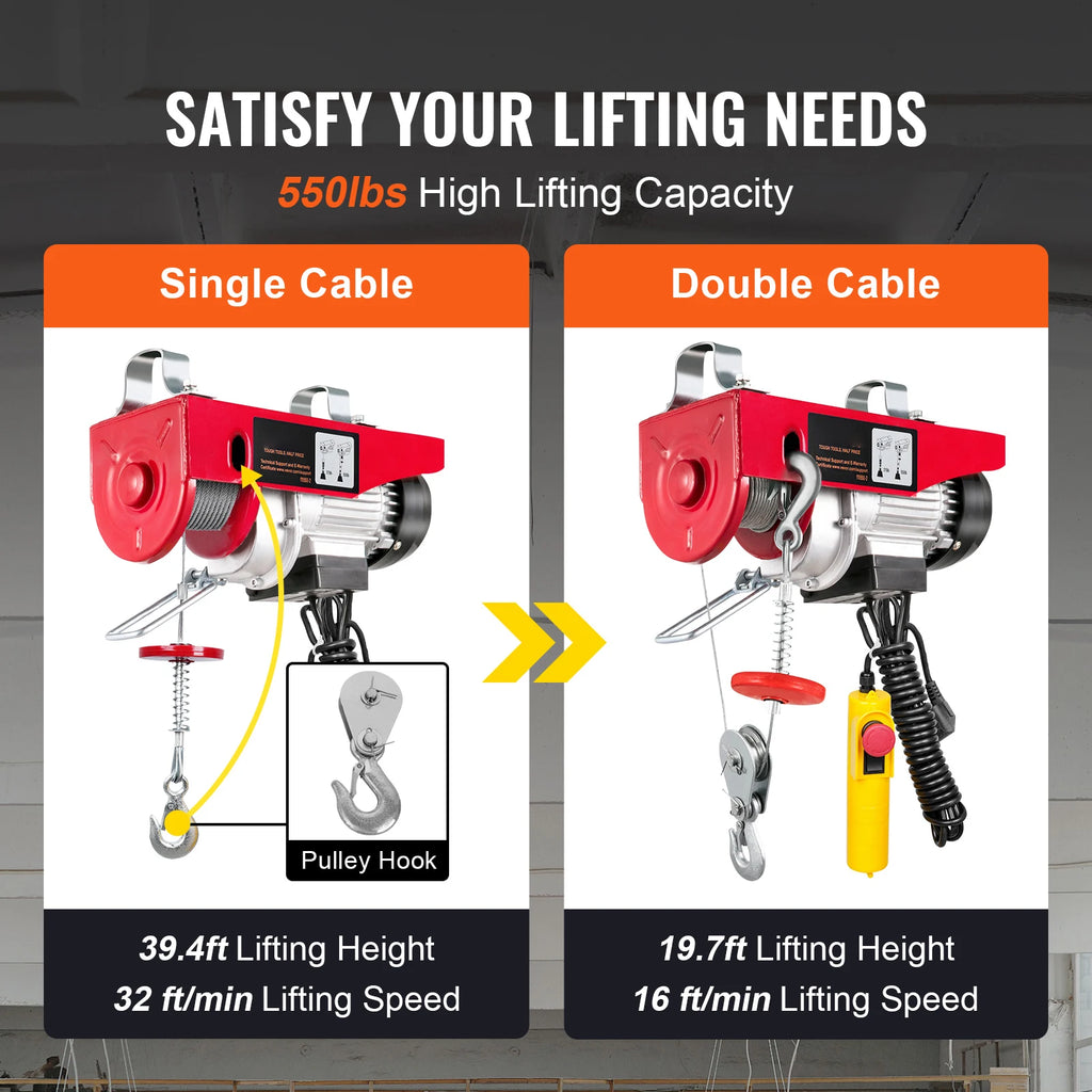 SucceBuy 250kg Electric Hoist Crane Portable Lifter Overhead Garage Winch with Wired/Wireless Remote Control for Car Garage Boat