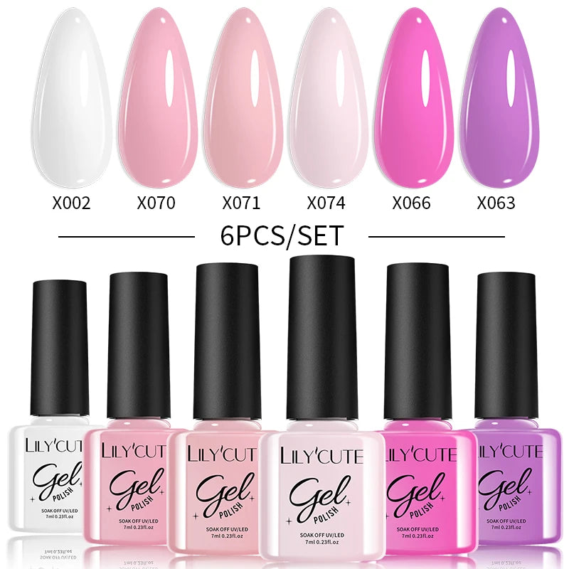 LILYCUTE 6PCS Gel Nail Polish Set Summer Neon Nail Gel Kits For DIY Nail Vernis Semi Permanent UV Lamp Gellak Nail Varnish Set
