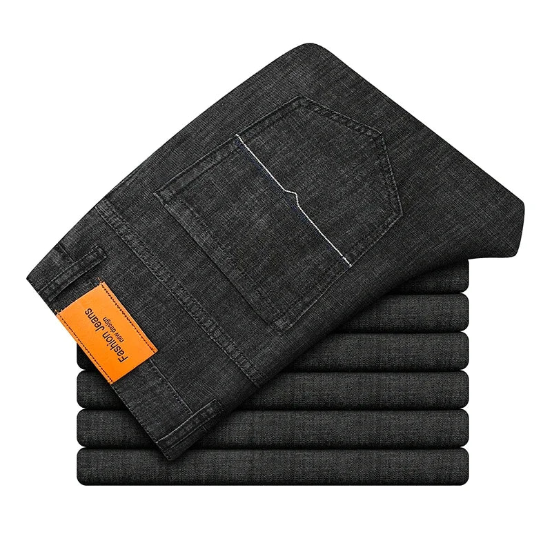 Man Pants Office Business Jeans Men Classic Blue Black Cotton Stretch Straight Denim Pants Male Brand Trousers