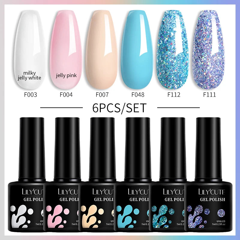 LILYCUTE 6PCS Gel Nail Polish Set Summer Neon Nail Gel Kits For DIY Nail Vernis Semi Permanent UV Lamp Gellak Nail Varnish Set