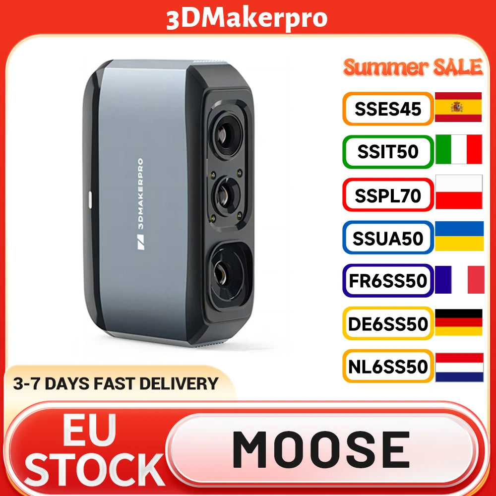 3DMakerpro Moose 3D Scanner, 0.03mm Accuracy, 0.07mm Resolution, Blue LED Light Source, Al Visual Tracking, 24-bit Color Camera Ürün ana görseli